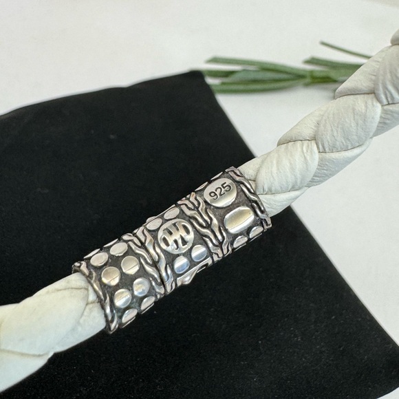 John Hardy Woven White Leather .925 Sterling Silver Dot Clasp Bracelet - Picture 5 of 7